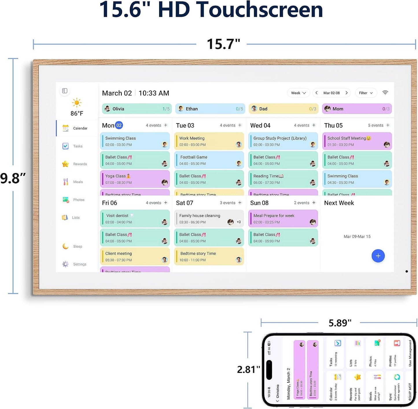 Digital Calendar, 15.6 Inch Wall Planner Electronic Calendar & Chore Chart, Smart Touchscreen Interactive Display for Family Schedules, Great for Organizing Your Routines, Wall & Desk Mountable