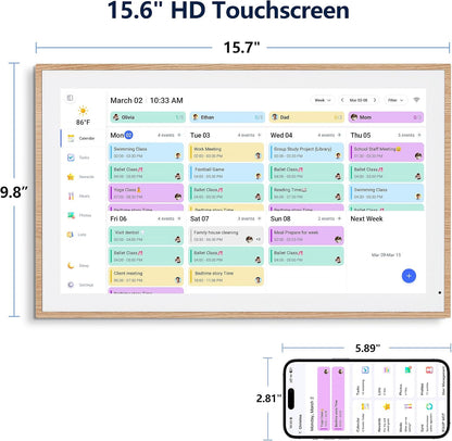 Digital Calendar, 15.6 Inch Wall Planner Electronic Calendar & Chore Chart, Smart Touchscreen Interactive Display for Family Schedules, Great for Organizing Your Routines, Wall & Desk Mountable