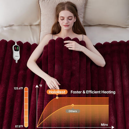 Heated Throw Blanket, Faux Fur Cozy Heating Blanket with Overheat Protection, 1/2/4/6/8 Hours Auto-Off 10 Heat Level, Machine Washable (50x60 Inches, Cream White)