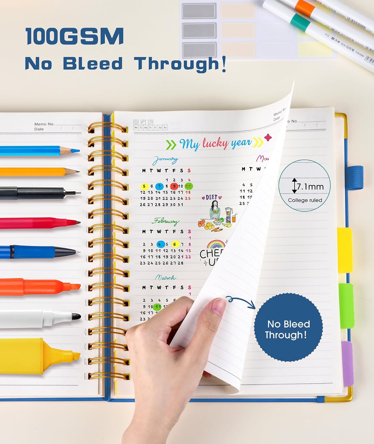 Hardcover Spiral Notebook journal with Removable Dividers Tabs, 300 Pages Leather 5 Subject Notebook College Ruled, 8"x10" Large B5 Notebooks for Work School Note taking, Lined Journal for Women,Black