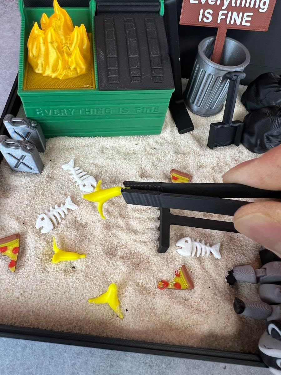 Munnygrubbers - Dumpster Fire Zen Garden - Made in USA - Large 7" x 7" - Fine Sand Included - Desk Accessory Box Garden - Funny Novelty Gift - Fidget Stress Relief