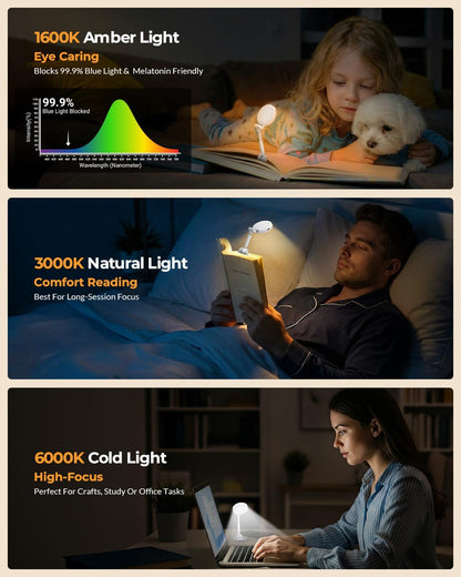 18 LED Rechargeable Clip On Book Light for Reading in Bed