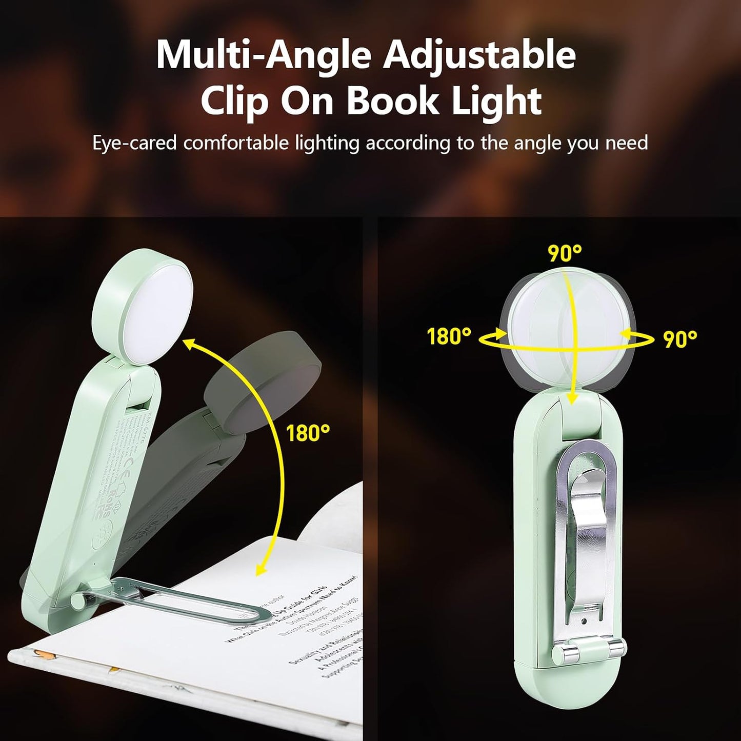 VAVOFO USB Rechargeable Book Light, Blue Light Blocking, Amber Clip-On Bookmark Shaped Reading Light, Eye Care 6 LEDs With 9 Lighting Modes for Bookworms (Grey)