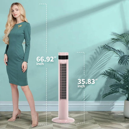 Antarctic Star Tower Fan 85°Oscillating Fan Quiet Cooling 12H Timer Remote Control Bladeless Electric 3 Speeds Wind 3 Modes, 42INCH, PINK
