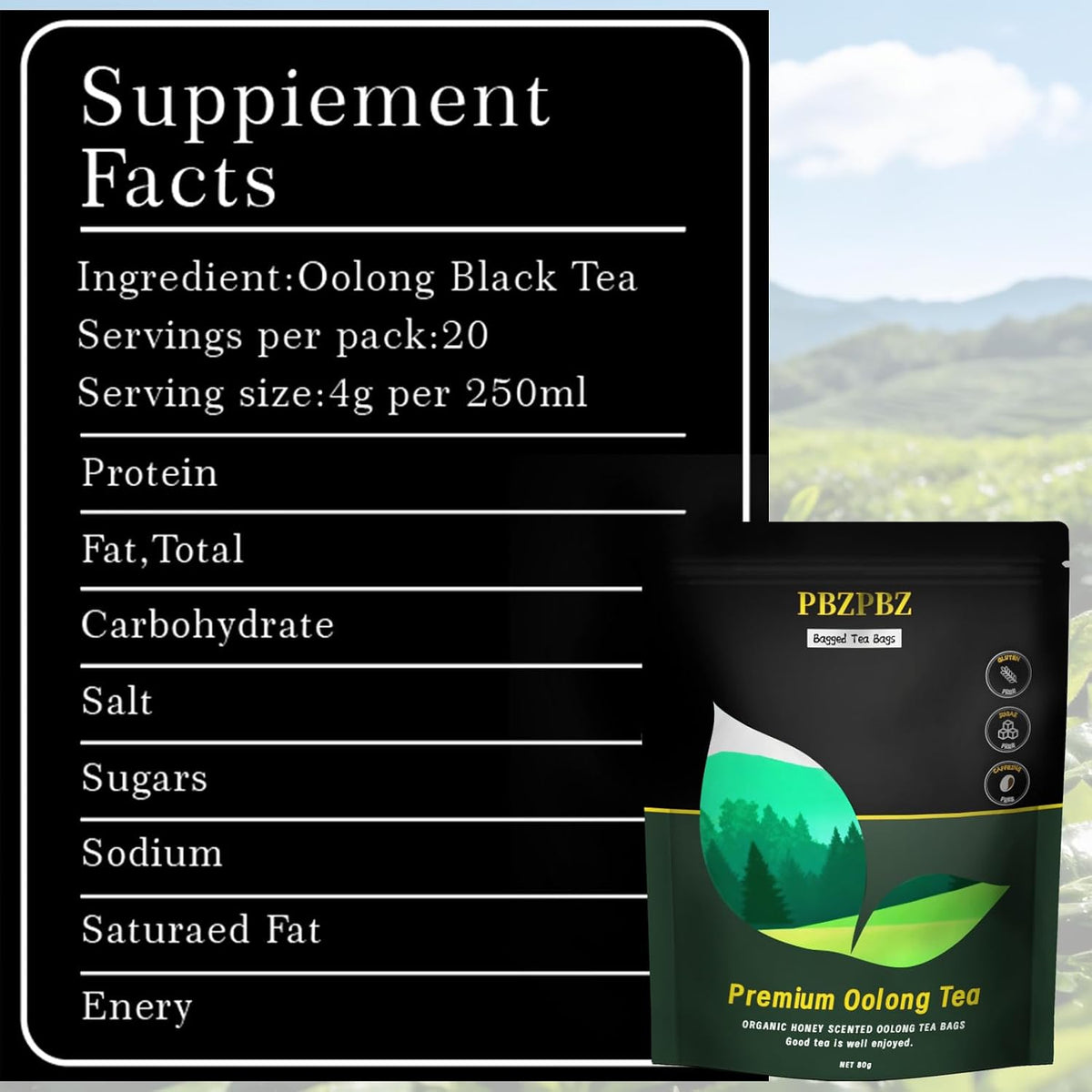 Oolong Whole Leaf Tea Bags, Organic Non-GMO, High-Altitude, 20 Count (1)