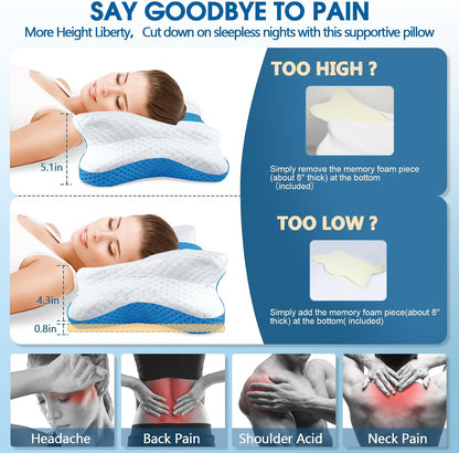CHxxy Cervical Neck Pillow for Pain Relief Sleeping, Memory Foam Pillows