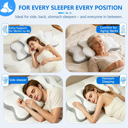Ergo Pillow for Sleep Apnea, Neck Pain, and Snoring Relief | Cervical Neck Pillow for Neck Pain Relief & Side Sleeper | Orthopedic Memory Foam with Ergonomic Neck Support, Gray, Standard