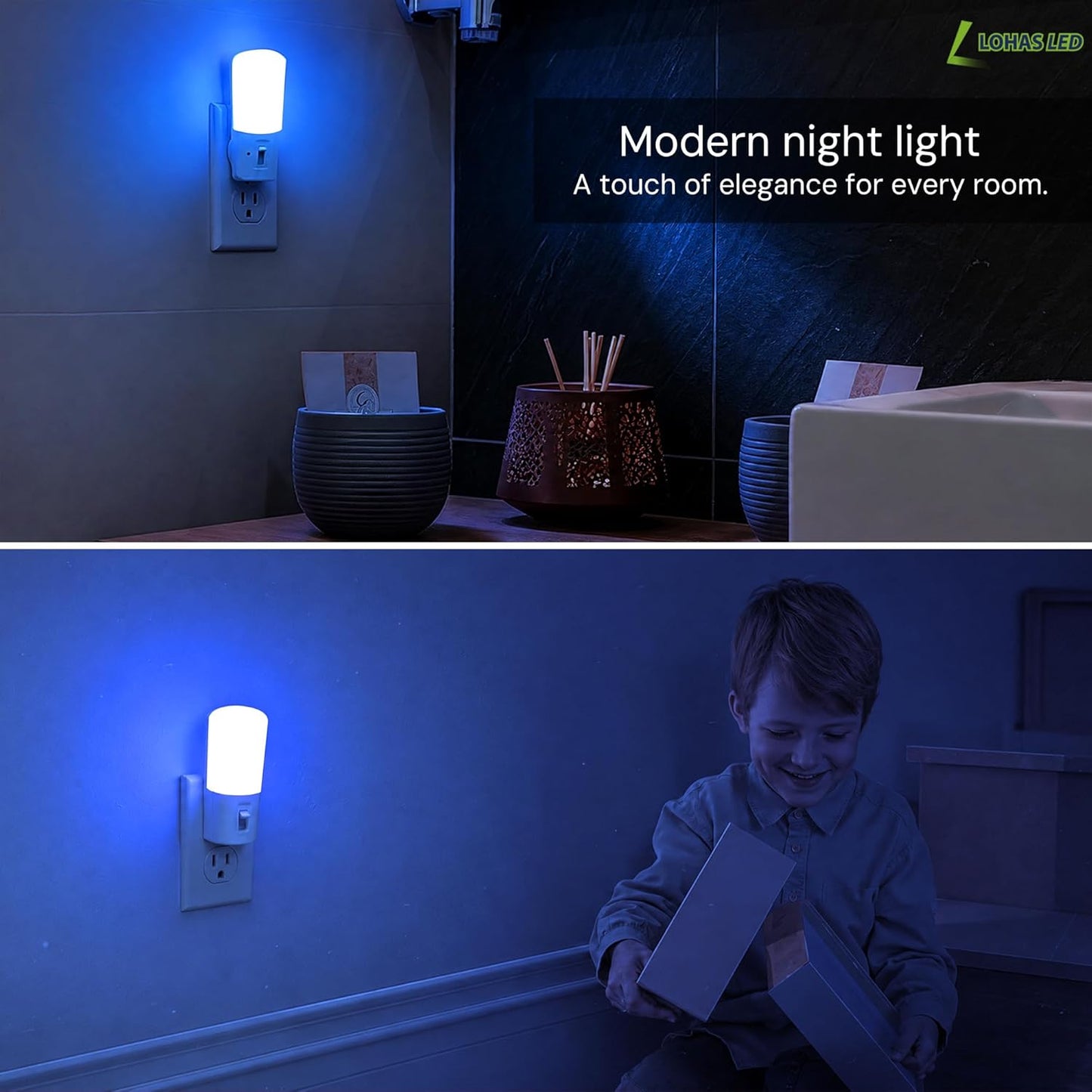 LOHAS-LED Amber Night Light, Dimmable Plug in Night Light with Light Sensor, Yellow Kids Nightlights, 5-80LM Sleep Light for Nursery, Bedroom, Bathroom, Hallway, Stairway, 2Pack