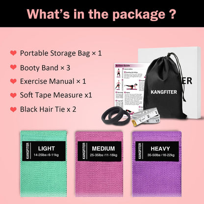 KANGFITER Non-Slip Fabric Resistance Bands for Working Out 3 Levels