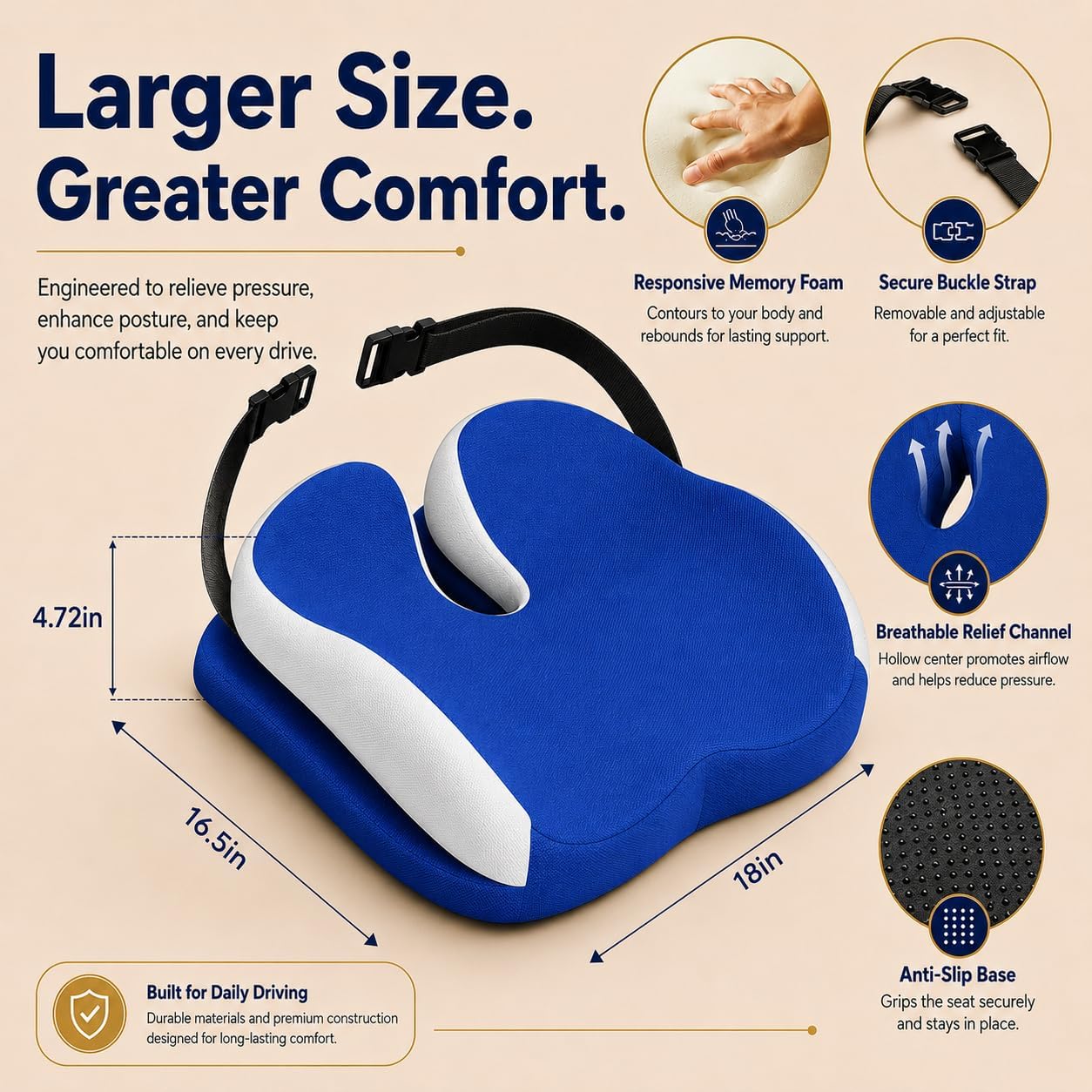 Seat Cushions for Office Chairs Wheelchair Cushion for Long Sitting Back Pain，Memory Foam Seat Car Computer Desk Chair Cushion，Coccyx Cushion for Tailbone Pain Relief Cushion Office Chair Black