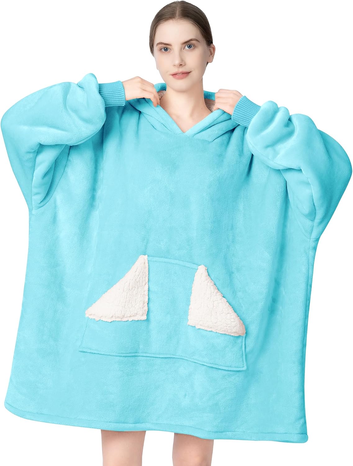 Touchat Wearable Blanket Hoodie, Oversized Sherpa Blanket Sweatshirt with Hood Pocket and Sleeves, Super Soft Warm Plush Hooded Blanket for Adult Women Men, One Size Fits All (Pink)