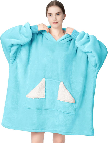 Touchat Wearable Blanket Hoodie, Oversized Sherpa Blanket Sweatshirt with Hood Pocket and Sleeves, Super Soft Warm Plush Hooded Blanket for Adult Women Men, One Size Fits All (Pink)