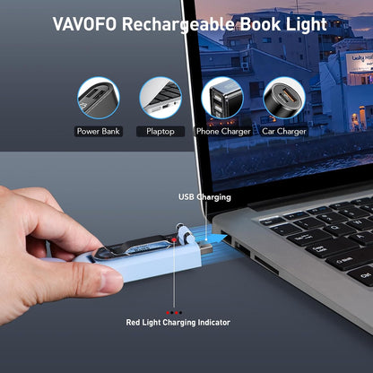 VAVOFO USB Rechargeable Book Light, Blue Light Blocking, Amber Clip-On Bookmark Shaped Reading Light, Eye Care 6 LEDs With 9 Lighting Modes for Bookworms (Grey)