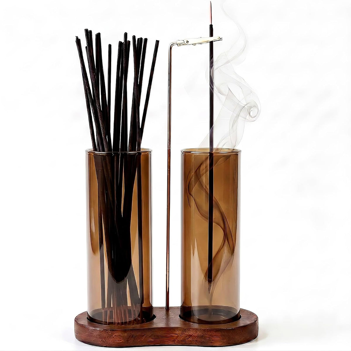 2 in 1 Anti-Ash Incense Holder for Sticks, Upside Down Hanging Incense Burner with Removable Glass Ash Catcher and Wooden Base, Modern Vertical Zen Decor for Home Office Yoga Meditation Room（Clear）