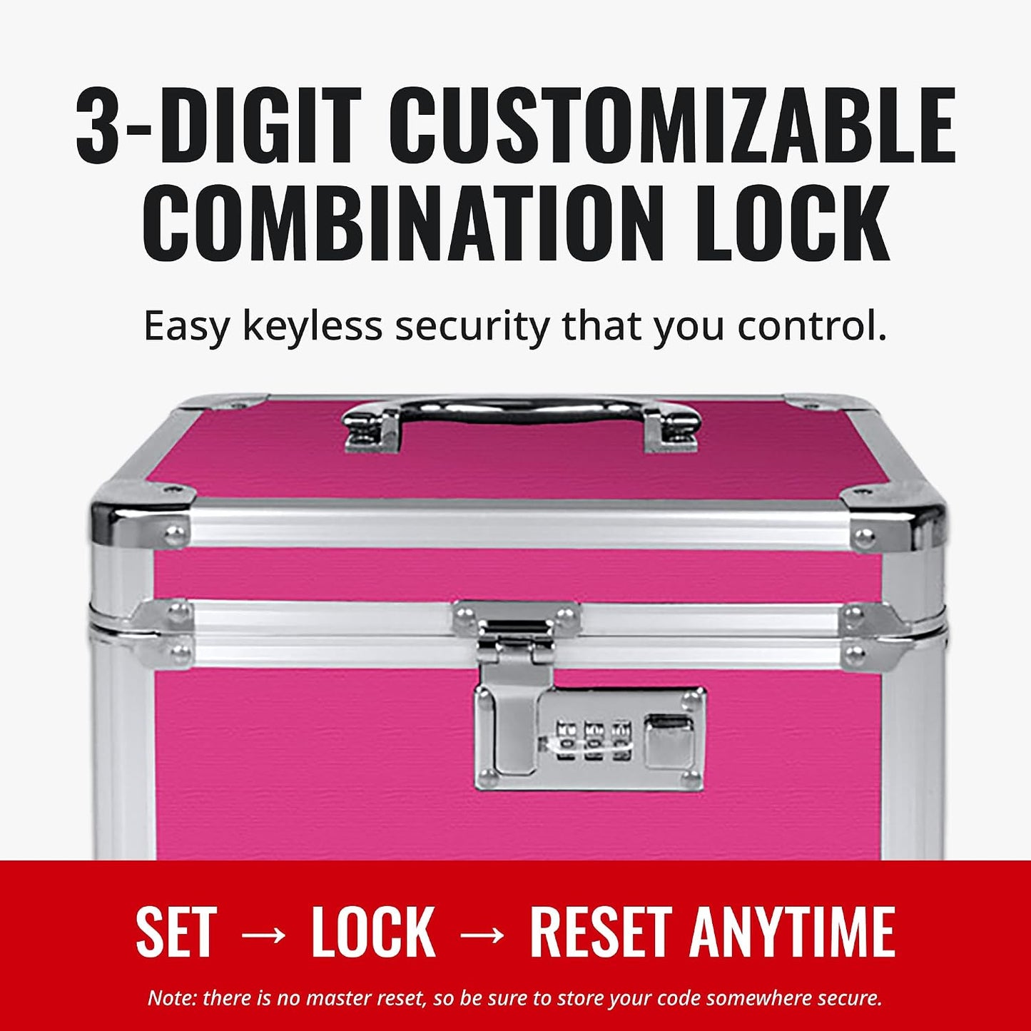 Vaultz Secure Security Lock Boxes - Safe Combination Lock Box, Storage for Documents, Valuables, Medicine & Money - 9.88 x 7.75 x 7 Inch - Black/Chrome