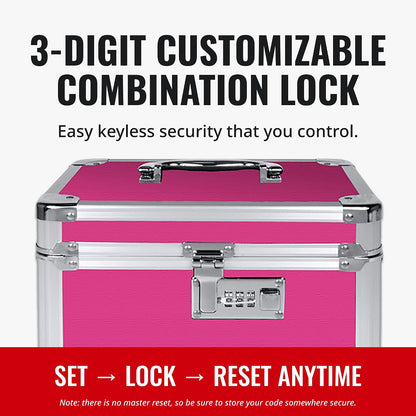 Vaultz Secure Security Lock Boxes - Safe Combination Lock Box, Storage for Documents, Valuables, Medicine & Money - 9.88 x 7.75 x 7 Inch - Black/Chrome