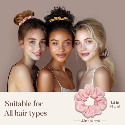 LULUSILK Silk Scrunchies for Hair Sleep, 100% Real Mulberry Silk, No Damage Hair Ties for Women and Girls, Classic Black, Pack of 3