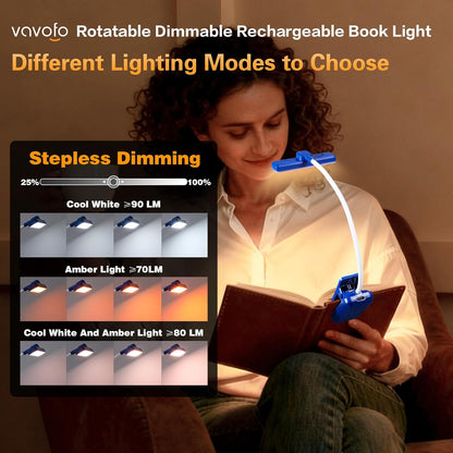 VAVOFO 24 LEDs Rotatable Book Light, Rechargeable Clip Reading Lamp