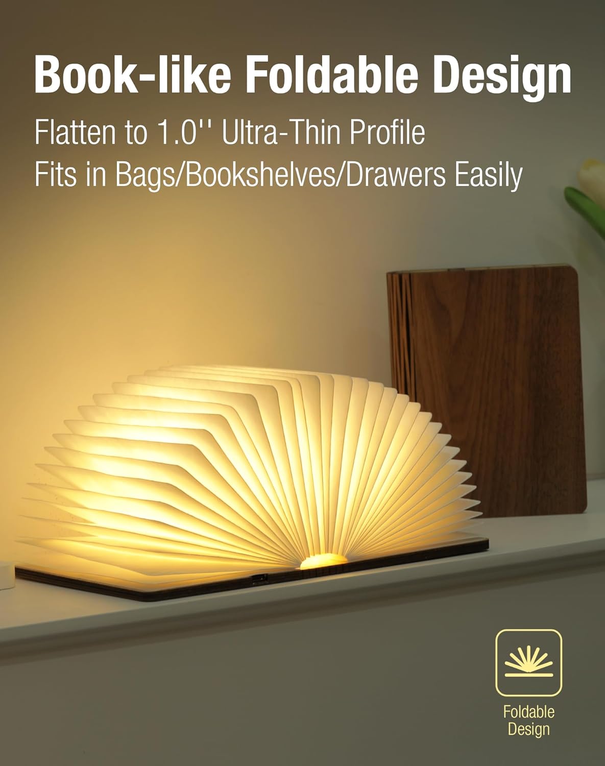 4.7 Inch Wooden Book Lamp, Book Lovers Gifts,Teacher Appreciation Gifts for Women, Folding Book Light, LED Ambient Lighting, Magnetic Mood Lighting for Home&Library Decor (Walnut)