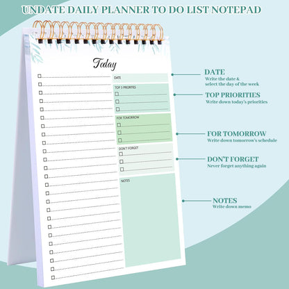 2 Packs To Do List Notepad, 104 Pages To Do List Notebook A5 Undated Daily Planner Notepad with Task Checklist Home Office School Supplies