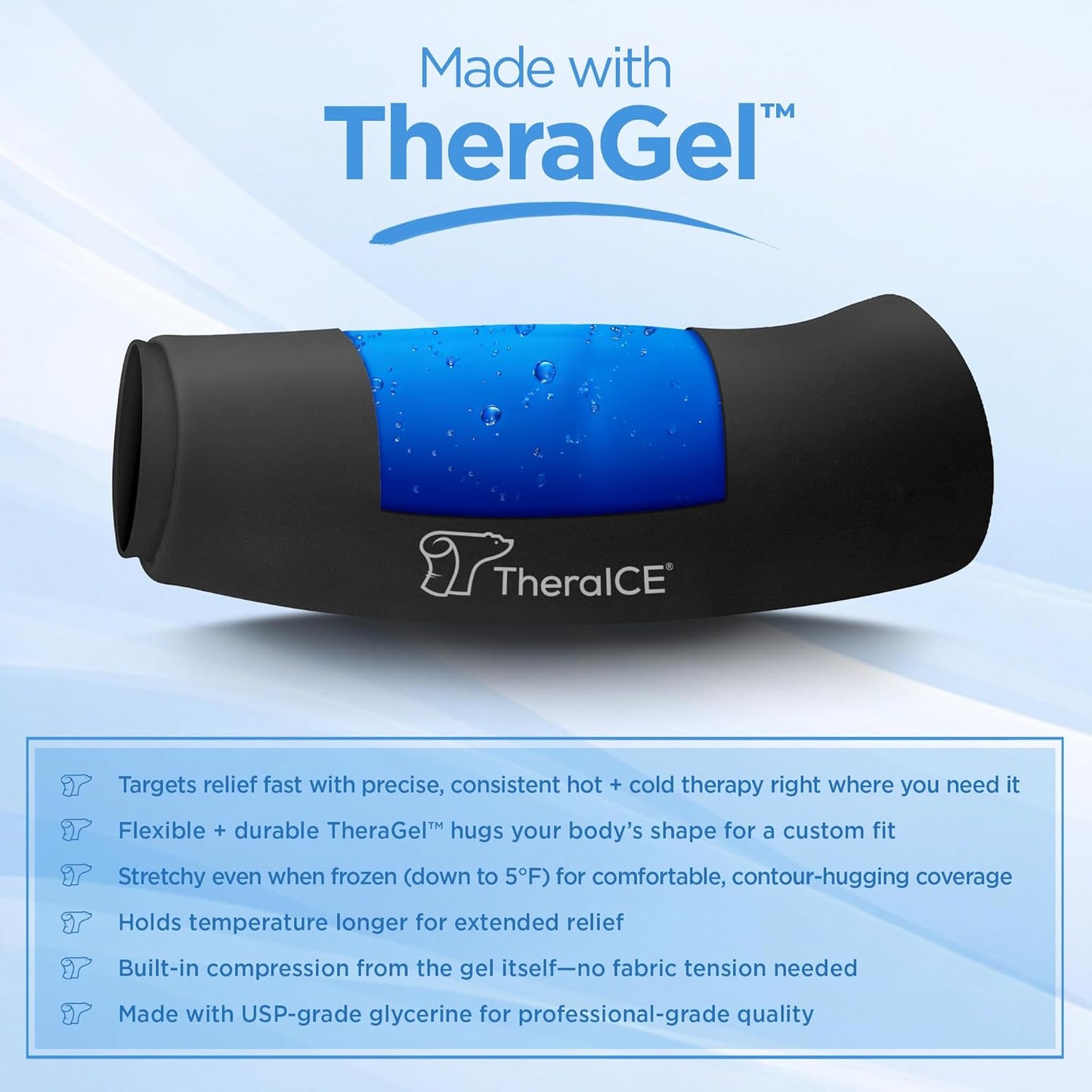 TheraICE Elbow Ice Pack Wrap Compression Sleeve for Injuries Reusable Gel Arm Cold Packs | Tennis Elbow Golfers & Cubital Tunnel, Tendinitis Pain Relief | Plus Shin Splints, Calf Strain | Women & Men