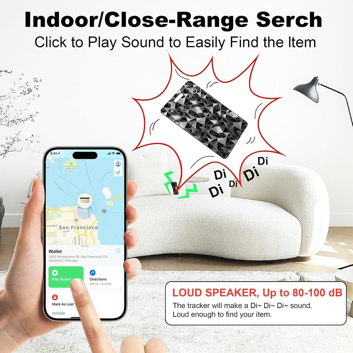 Wallet Tracker Card, Rechargeable, Works with Apple Find My
