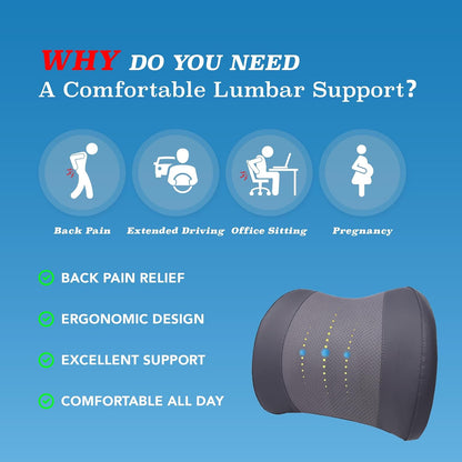 Lofty Aim Lumbar Support Pillow for Car, Car Seat Back Support for Driving | Memory Foam Car Lumbar Support for Driving Seat, Car Back Cushion, Adjustable Straps, Lower Back Pillow, Office Chairs, Black