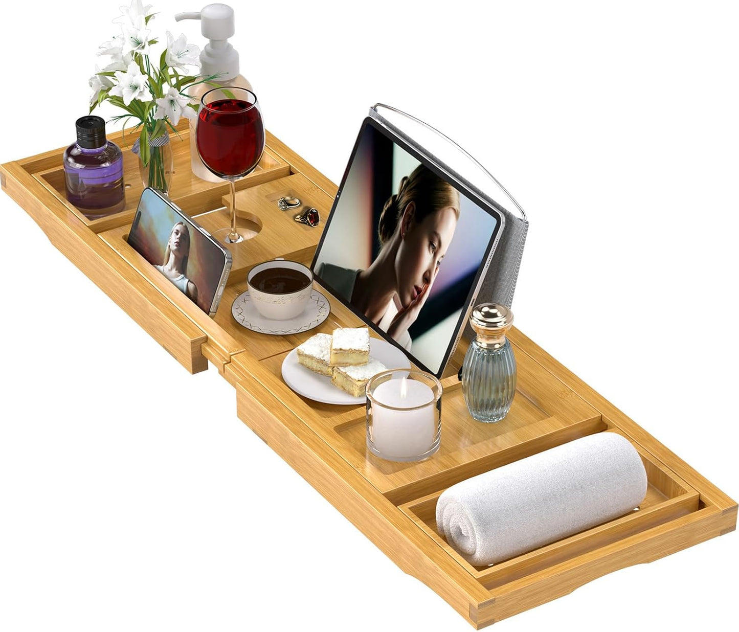 Expandable Bamboo Bathtub Caddy Tray for Luxury Bath