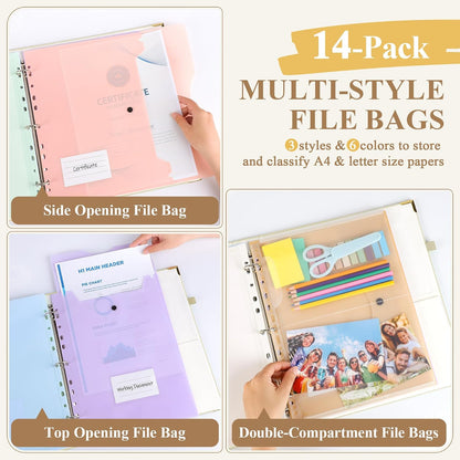 HAUTOCO PU Leather 3-Ring Important Document Organizer Folder Binder
