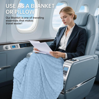Travel Blanket and Pillow-2-in-1, Ultra-Soft&Compact, Airplane Blanket with Hand Luggage Belt and Backpack Clip,Travelers Accessories Gifts, 61x43 Inches(Pink