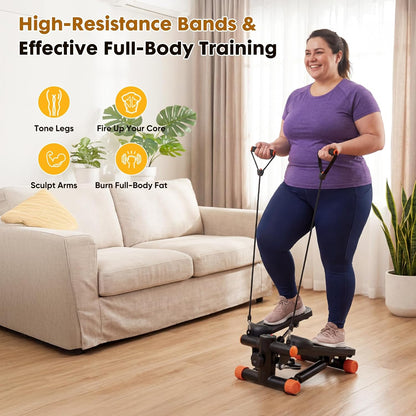 Stair Stepper with Resistance Bands for Home Exercise, Mini Stepper Machine for Indoor Fitness, Portable Home Gym Stepper for Full Body Workout, 300LBS Capacity
