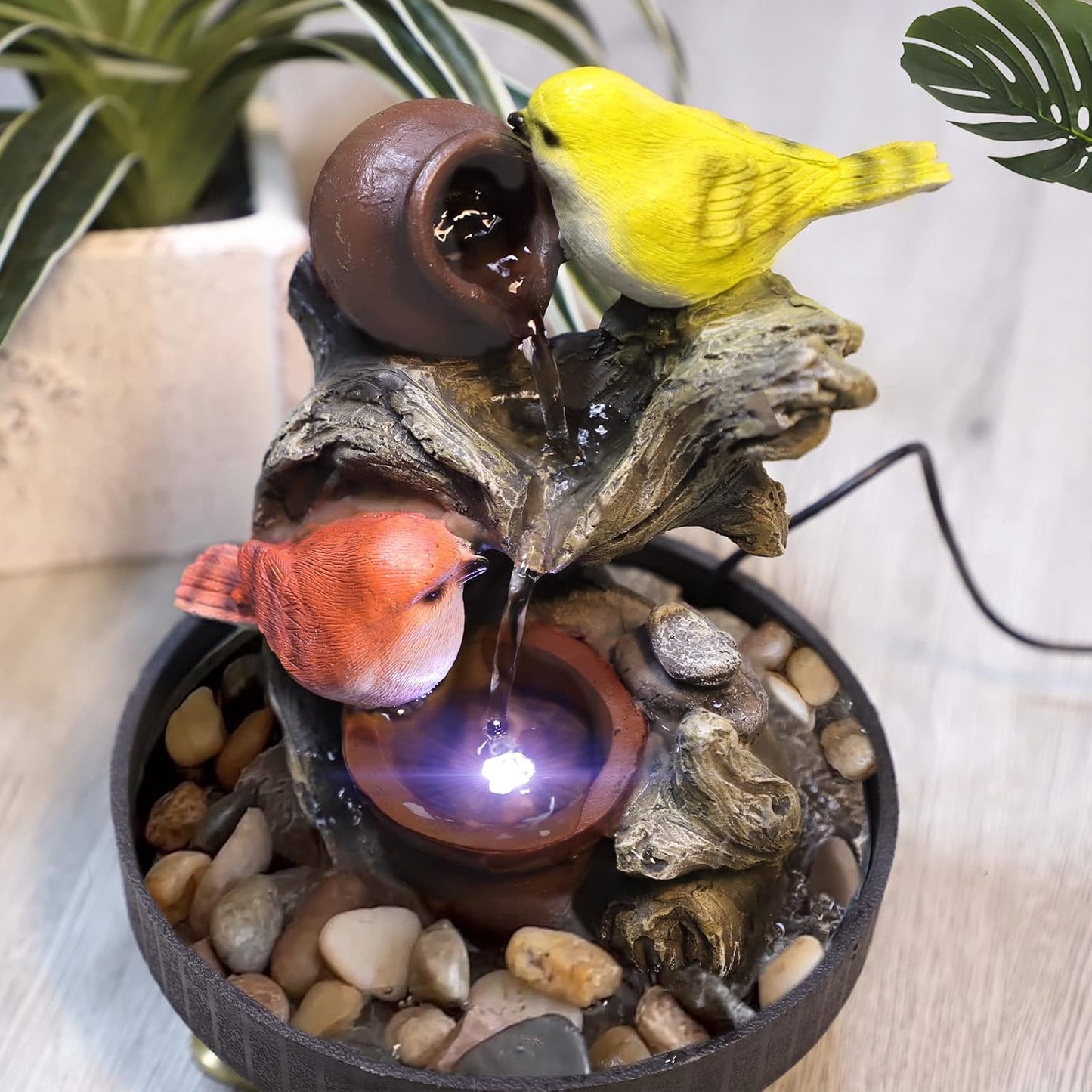 Ferrisland Resin LED Indoor Water Fountains | Ferrisland Indoor Tabletop Resin Water Fountain, Relaxation Fengshui Home Decor with LED Office Bedroom House Warming Gift