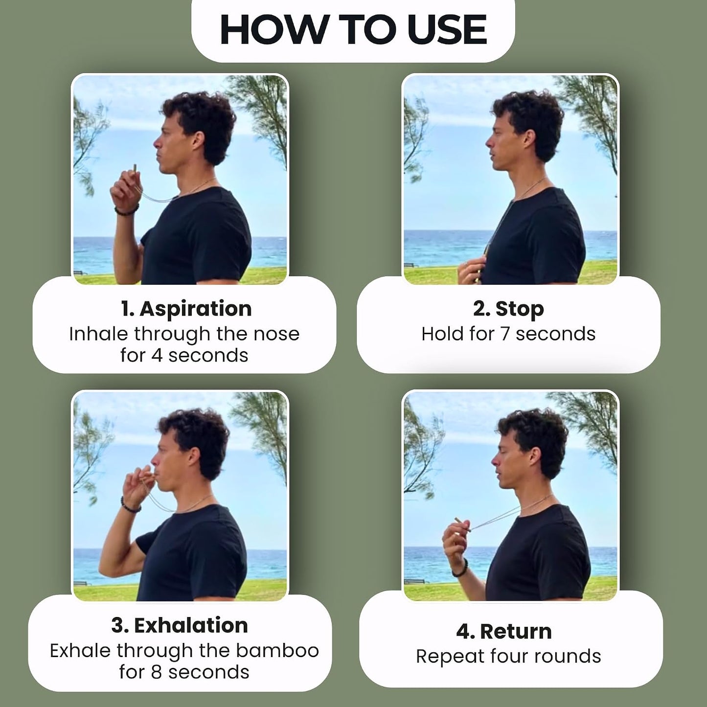 Bamboo Breathing Necklace for Meditation, Mindfulness Tool, Stress Reducer, Eco-Friendly Breathe Pendant, Portable Relaxation Gift for Men & Women