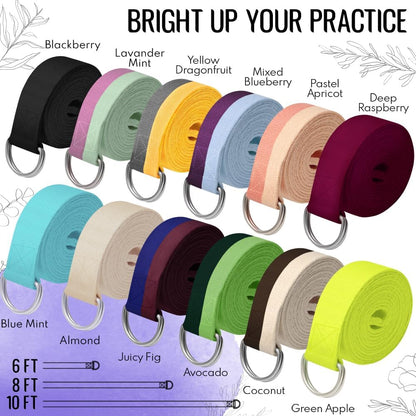 TECEUM 2 IN 1 Yoga & Mat Strap for Stretching – Cotton – 6/8/10 ft