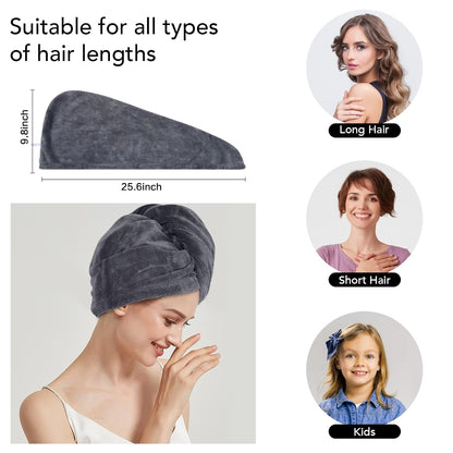 SINLAND Microfiber Hair Drying Cap Hair Towel Turban Twist for Women Fast Drying Towels Head Turban Absorbent Soft Lightweight 3 Pack Black