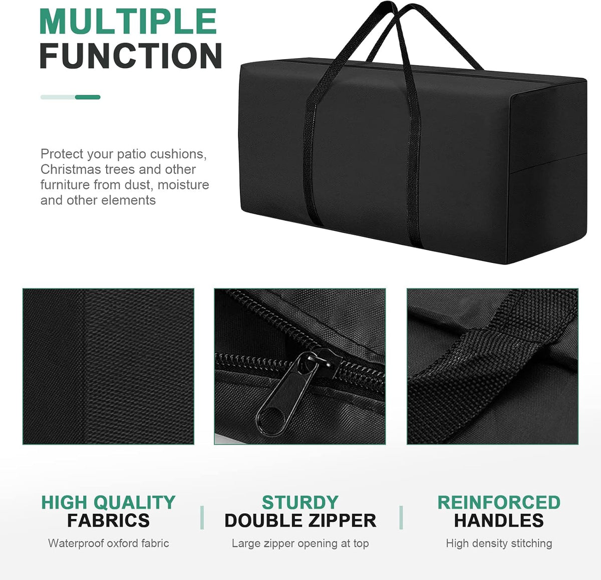177 Gallon Outdoor Cushion Storage Bag 68 inch Extra Large Patio Furniture Cushion Storage Bag Waterproof Garden Cushion Storage Covers with Zipper and Handles Black (68"L x 30"W x 20"H)