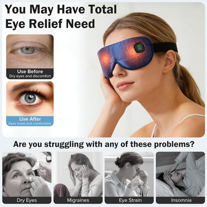 Heated Eye Mask 3 Heat Settings, Cordless Warm Compress with 2 Washable Replacement Covers, Auto Shutoff for Dry Eyes & Eye Strain Home Travel