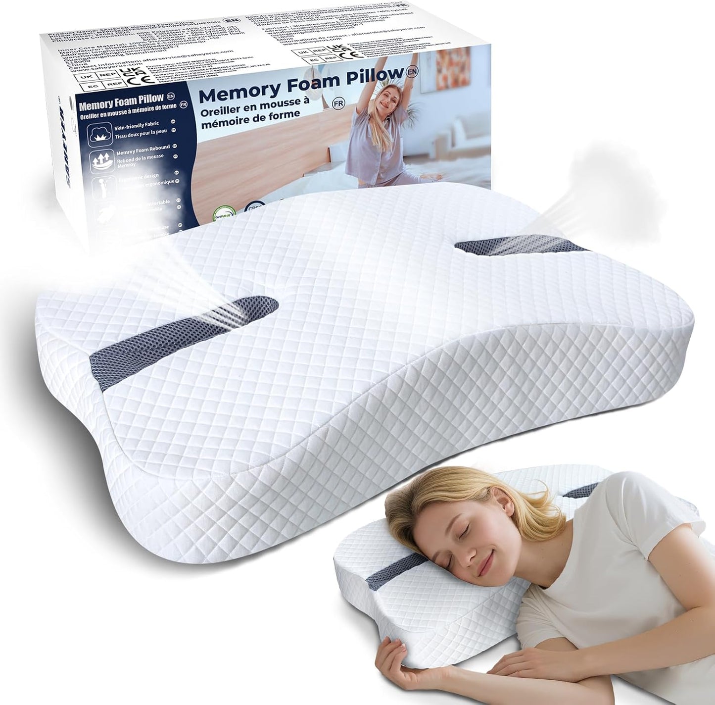 SAHEYER Anti-Snoring Pillow for Side Sleepers, Stop Snore Aid with Memory Foam, Orthopedic Pillow for Sleeper, Snoring Solution and Remedy, Anti-Snore Devices, White