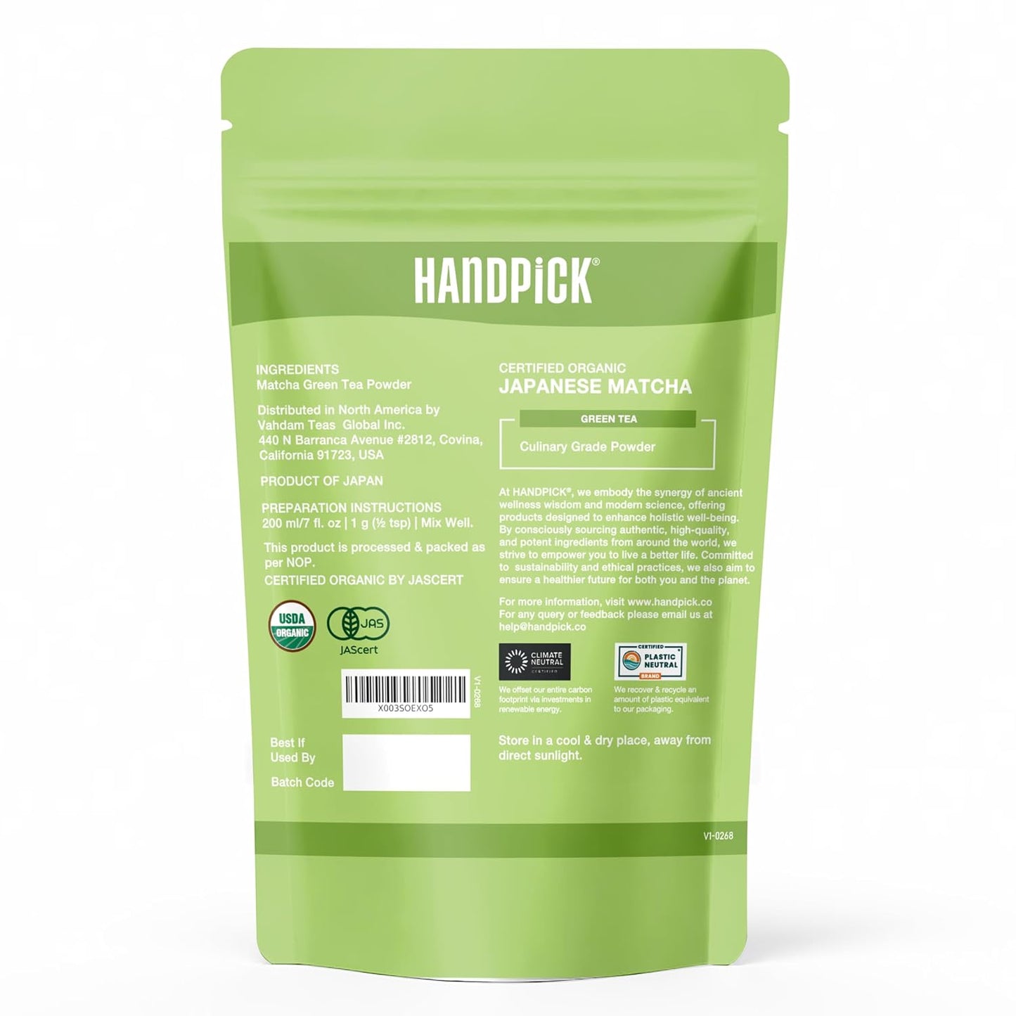 HANDPICK Lemon Balm Tea Bags – 100 Count | 100% Pure & Naturally Dried | Caffeine-Free Herbal Tea with Citrus Flavor & Aroma | Premium Lemon Balm Leaf