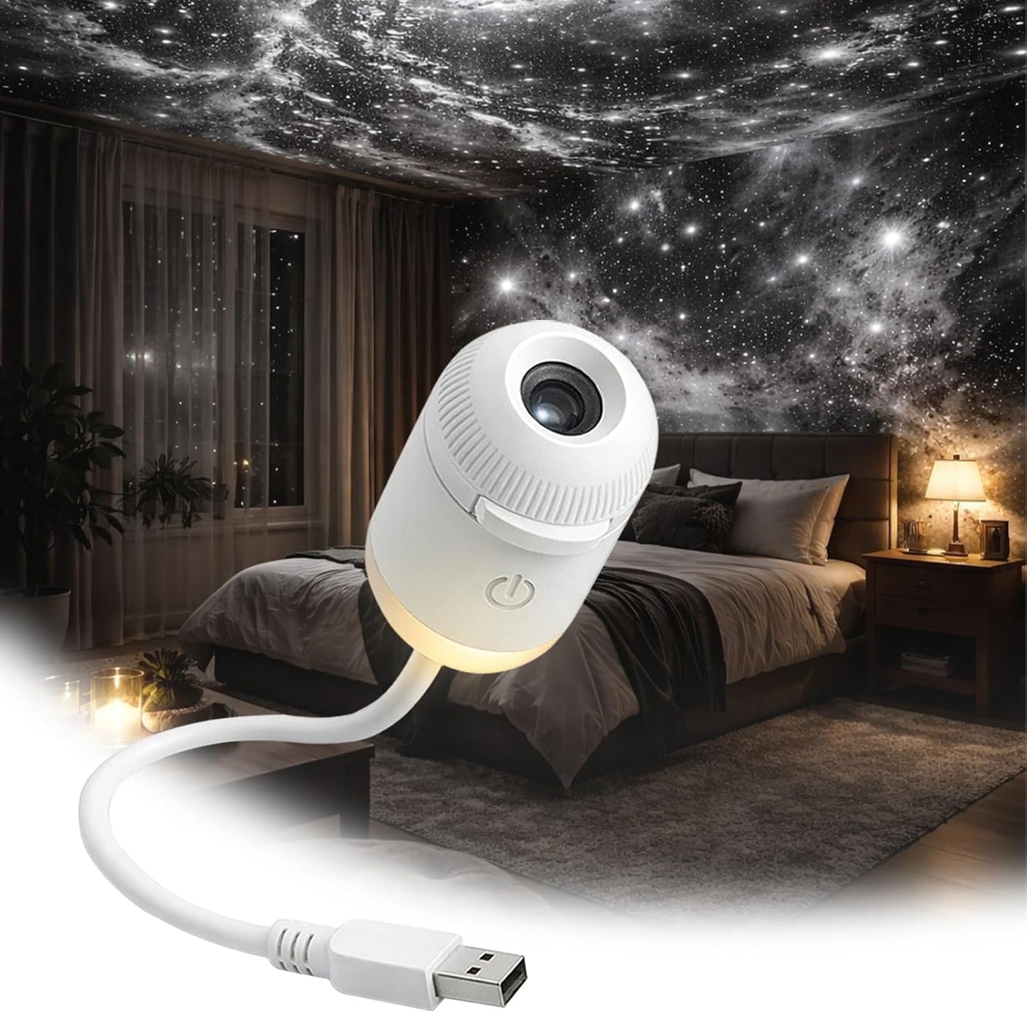 2-in-1 Galaxy Projector Night Light with 12 Sliding Projection Films, Adjustable Brightness 360° Rotating Design and USB Power for Car and Bedroom Decoration for Adults and Kids