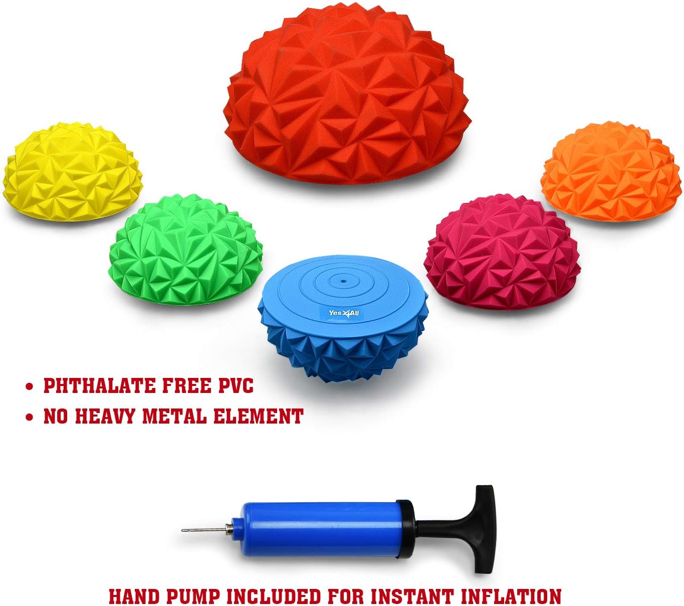 Yes4All Hedgehog Balance Pods for Exercise, Core Body Balancing, Balance Pods for Youth & Adults with Hand Pump - Set of 5
