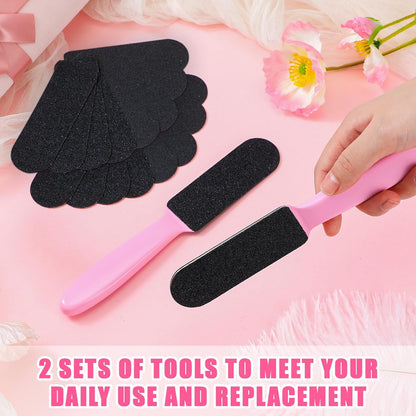 Mudder 2 Pieces Stainless Steel Pedicure Foot File Callus Remover Foot Scrubber Rasp with 20 Replaceable Coarse/Fine Double Side Reusable Pads for Care Cracked Skin Callus Remover Tool(Silver)
