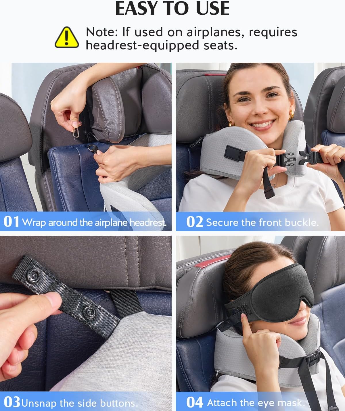 YFONG Travel Pillow for Long Flights, Patented 360° Ergonomic Sleeper Hold Head Support System with Memory Foam Neck Pillow & 3D Sleep Mask, Prevent Head Bobbing for Airplane & Road Trip, Pink