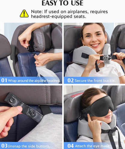 YFONG Travel Pillow for Long Flights, Patented 360° Ergonomic Sleeper Hold Head Support System with Memory Foam Neck Pillow & 3D Sleep Mask, Prevent Head Bobbing for Airplane & Road Trip, Pink