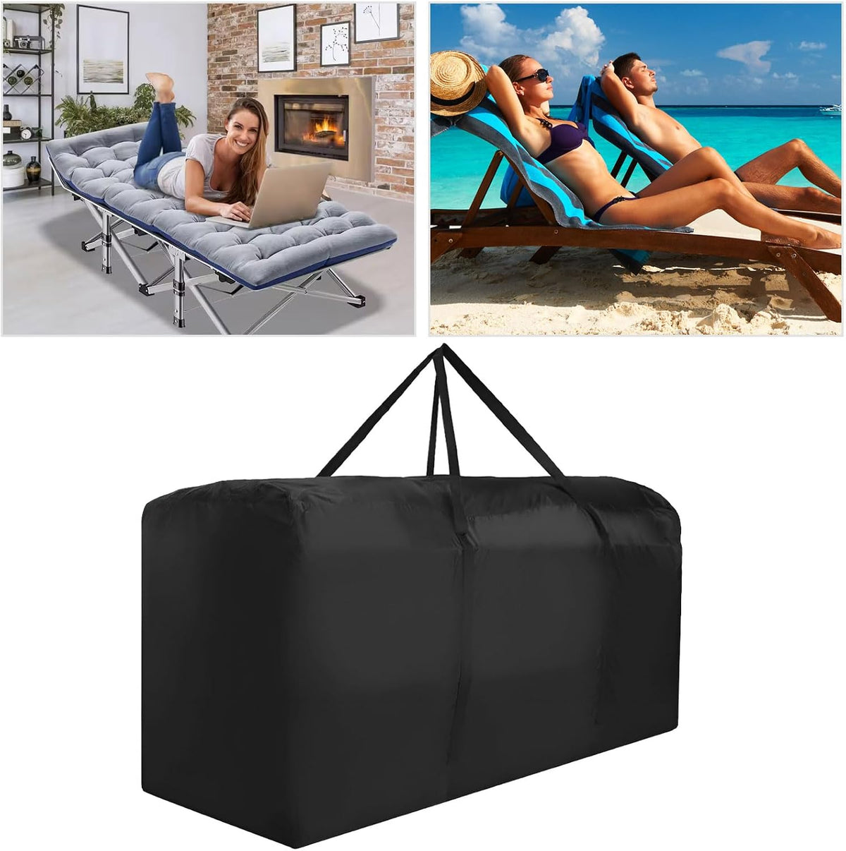 Patio Water-Resistant Extra Large Protective Zippered Outdoor Cushion Furniture Storage Bag with Handles, 68in L x 30in W x 20in H