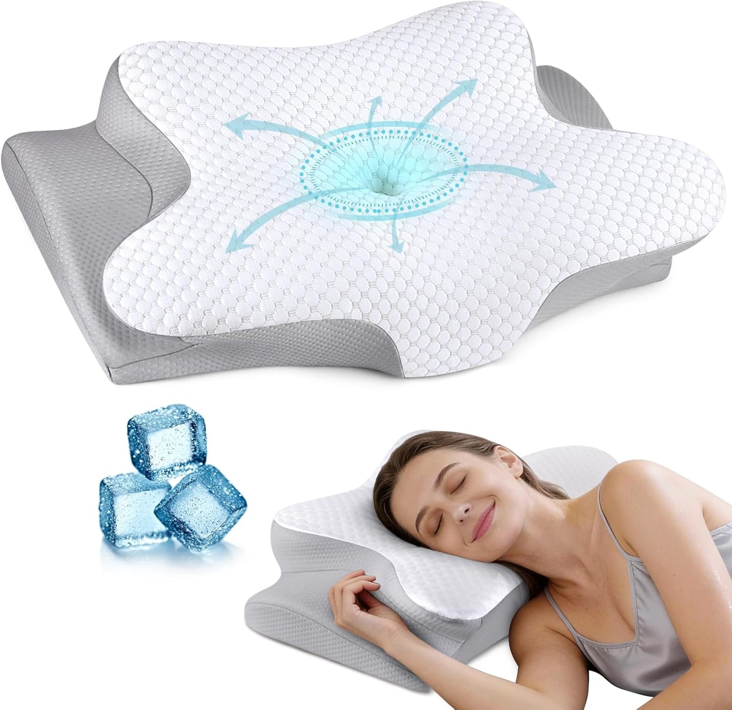 Cervical Neck Pillow for Pain Relief - Ergonomic Side Sleeper Pillow for Neck Support, Cooling Memory Foam Pillows, Contour Pillow Orthopedic Bed Pillow for Back Stomach Sleepers (Dark Grey)