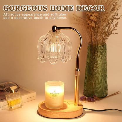 Funistree Flower Candle Warmer Lamp with Timer, Dimmable Candle Lamp Warmer, Christmas Birthday Gifts for Women Mom Her, Housewarming Home Decor, Lotus Wax Warmer for Yankee Candles - Lily Amber