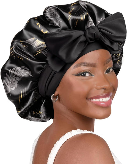 YANIBEST Adjustable Satin Bonnet for Sleeping Women Double Layer Hair Wrap Reduce Friction Prevent Frizz Natural Curly Hair