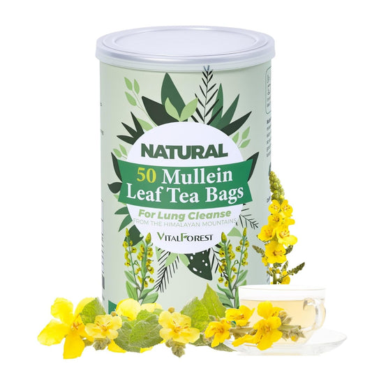 50 Mullein Tea Bags for Lungs, VitalForest 100% Pure Mullein Leave Tea, Lung Detox Cleanse Mullen Tea for Smokers Breathe Deep and Respiratory Support, Caffeine Free Mullin