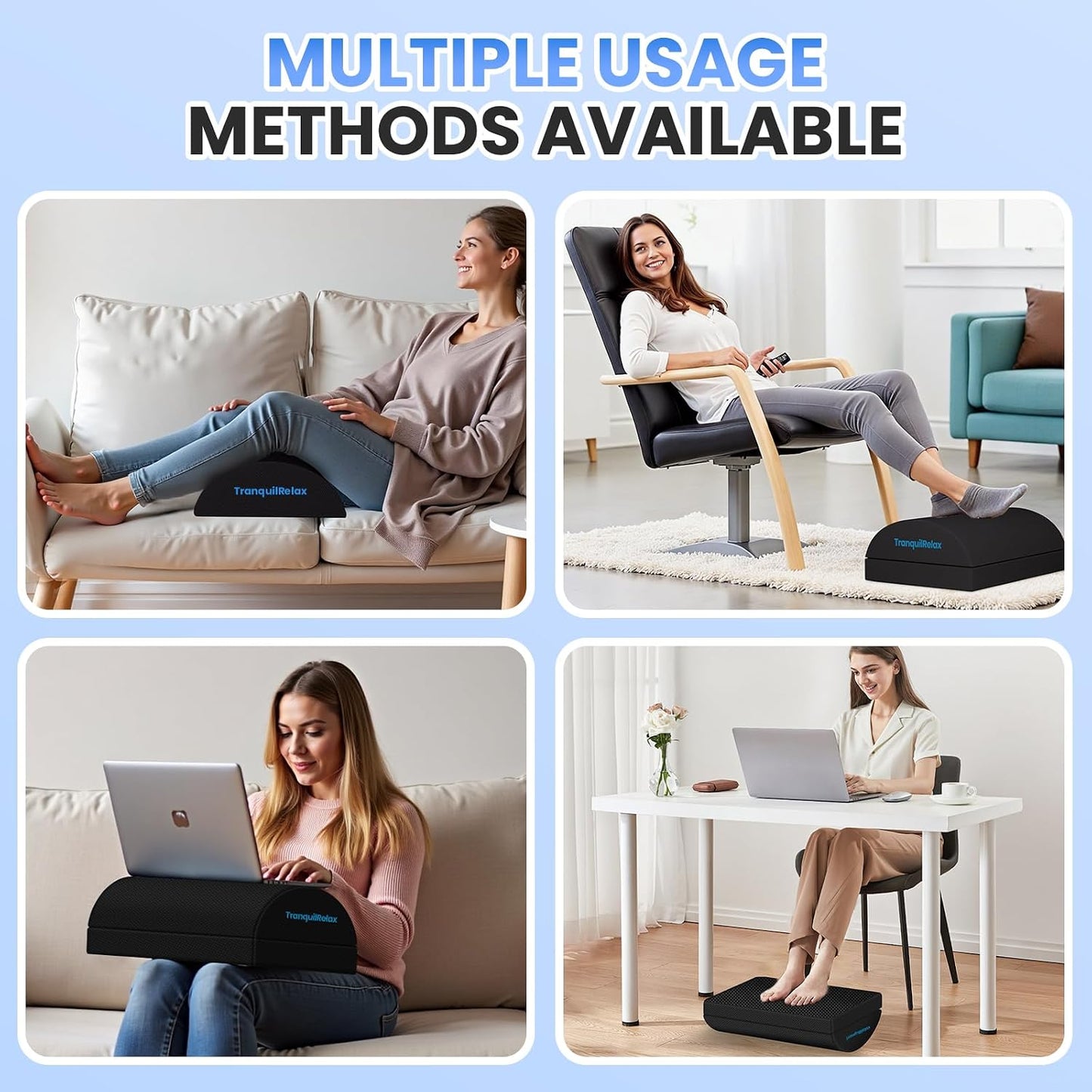 TranquilRelax Foot Rest for Under Desk at Work, Gaming Accessories Foot Stool with 3 Adjustable Heights & Washable Cover, Comfortable Office Desk Accessories, Footrest for Office, Home and Car (Black)